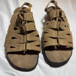Cobbie Cuddlers Brown Leather Strappy Sandals Lace Up Open Toe Slides Size 10W